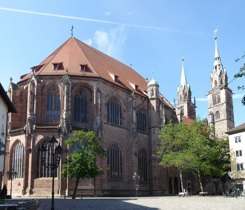 St Lorenz church from the east, its tall gothic choir standing in front of the twin west towers