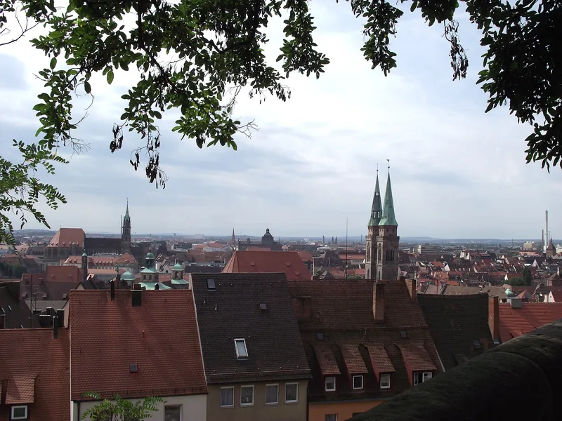 Steep red rooftops of the Sebald quarter seen from above